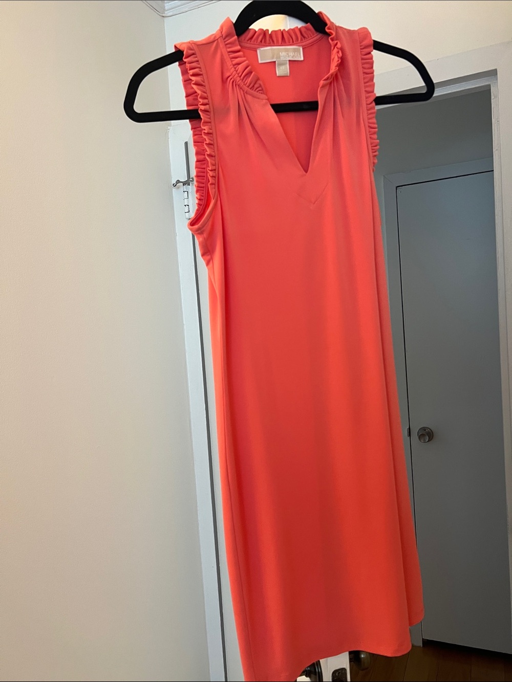 Michael Kors Coral Ruffle-Trim Sleeveless Slip Dress